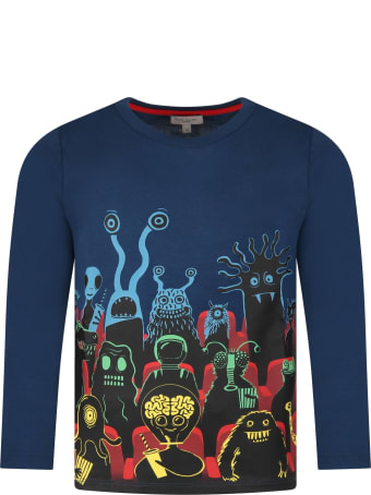 Paul Smith Junior Blue T-shirt For Kids With Monster