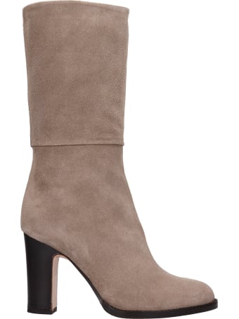 Julie Dee High Heels Boots In Taupe Suede