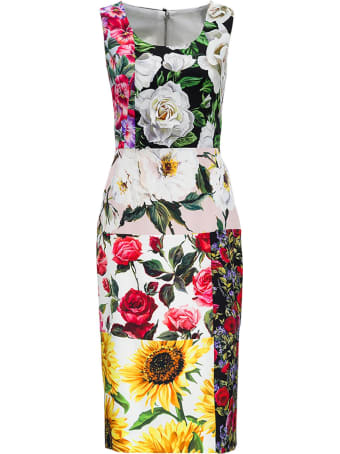 Dolce & Gabbana Charmeous Sleeveless Stretch Silk Patchwork Midi Dress