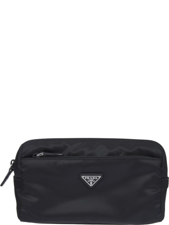 Prada Front Zip Logo Plaque Zip-around Clutch