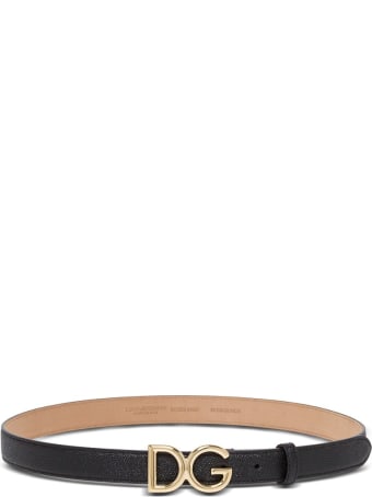 Dolce & Gabbana Black Leather Belt With Logo Buckle