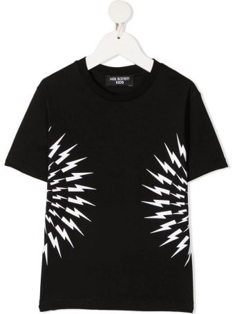 Neil Barrett Kid Black And White Fair-isle Thunderbolt T-shirt