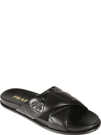 Prada Logo Stamp Quilted Sliders