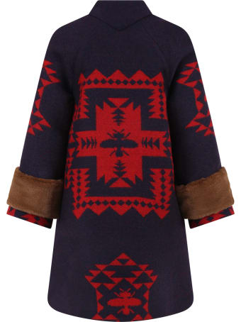 Gucci Blue Coat For Girl With Red Ethnic Designs