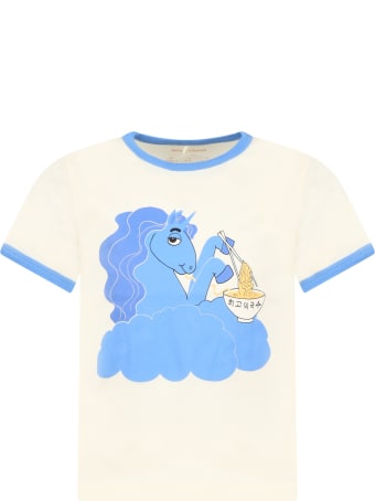 Mini Rodini Ivory T-shirt For Girl With Unicorn
