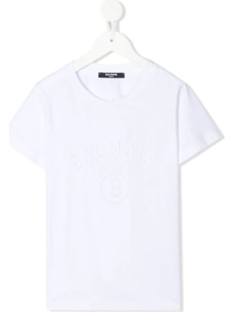 Balmain Unisex Kid White T-shirt With Embossed Logo