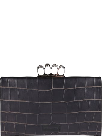 Alexander McQueen Black Leather Four Ring Clutch
