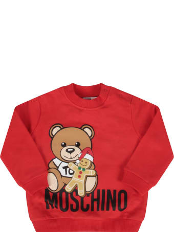Moschino Red Sweatshirt With Teddy Bear And Marzipan Biscuit For Baby Girl