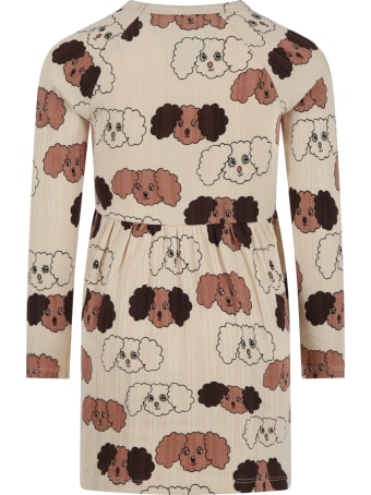 Mini Rodini Beige Dress For Girl With Dogs