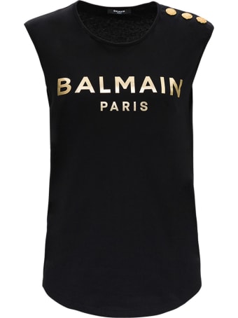 Balmain 3 Btn Metallic Logo Tank Top