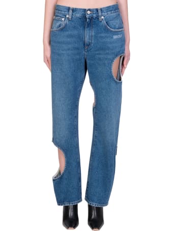Off-White Hole Baggy Jeans In Blue Denim