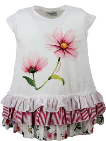 Monnalisa Maxi Sleeveless Crew Neck T-shirt With Flower Print