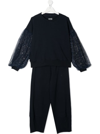 Il Gufo Coordinated Jersey Suit With Glietter Detail