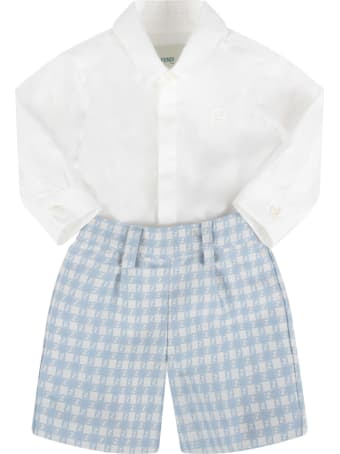 Fendi White And Light Blue Babygrow With Double Ff For Baby Boy