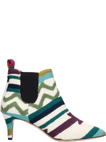 Bams High Heels Ankle Boots In White Fabric