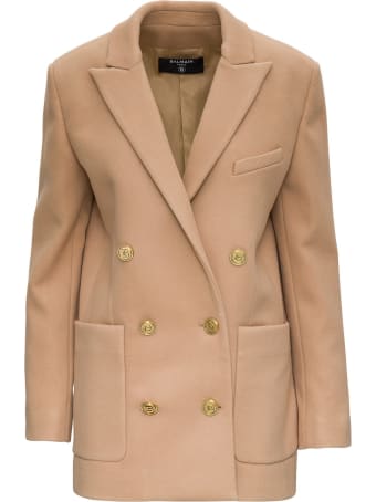 Balmain Six-button Blazer In Camel Color