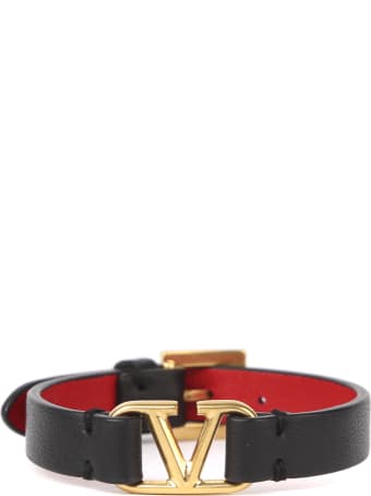 Valentino Garavani Leather Bracelet With Metal Logo