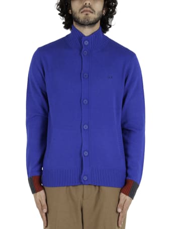 Sun 68 Cardigan Buttons Color Rib - Light Blue