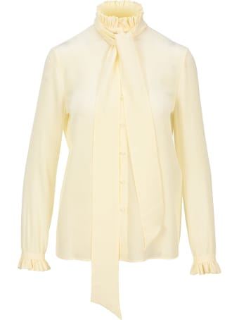 Saint Laurent Pleated Collar Pussy-bow Blouse