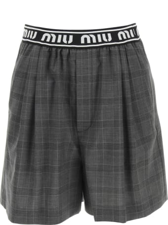 Miu Miu Prince Of Wales Shorts With Logo