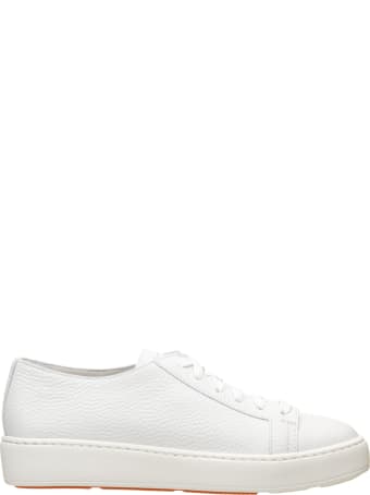 Santoni White Drummed Leather Sneaker
