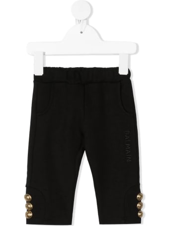 Balmain Newborn Black Joggers With Golden Buttons