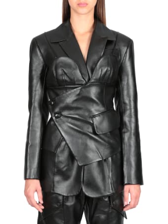 MATÉRIEL Faux Leather Blazer W Corset