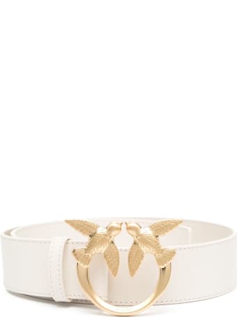 Pinko Love Berry Belt In White Leather With Logo Buckle