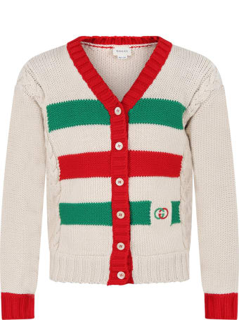 Gucci Ivory Cardigan For Kids With Double Gg