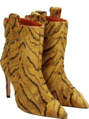 Bams High Heels Ankle Boots In Yellow Fabric