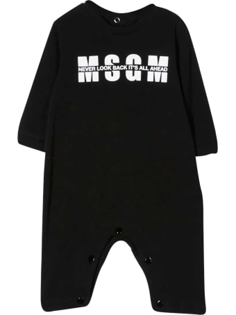 MSGM Black Romper With Logo, Hat And Bib