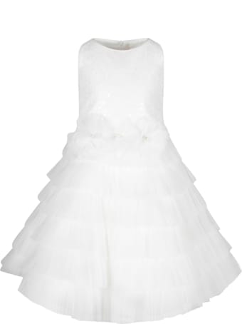 Loredana White Dress For Girl With Flowers And Sequins