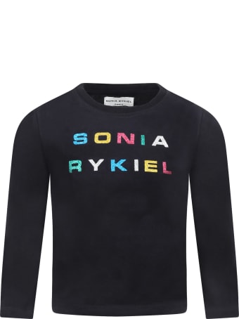 Sonia Rykiel Black T-shirt For Girl With Logo