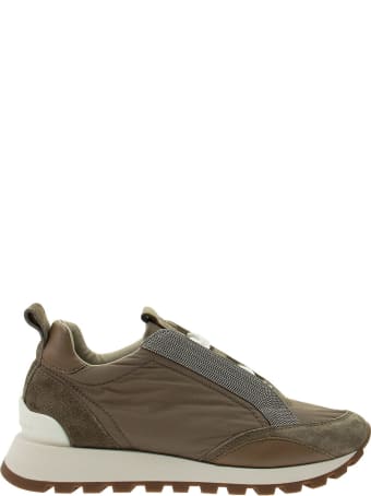 Brunello Cucinelli Taffeta And Suede Runners With Precious Bands