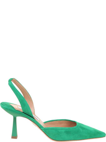 Aquazzura Maia Sling 75 In Green Suede