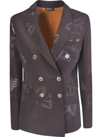 Ibrigu Leaf Print Double-breasted Blazer