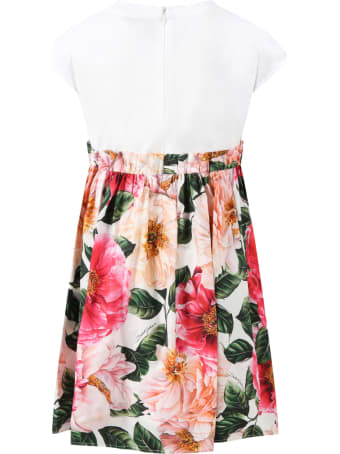 Dolce & Gabbana Multicolor Dress For Girl With Camellias