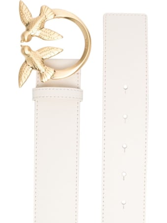 Pinko Love Berry Belt In White Leather With Logo Buckle