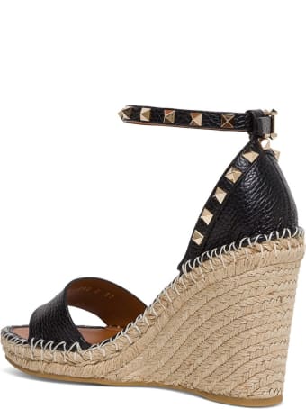 Valentino Garavani Rockstud Double Wedge Sandal In Black Leather