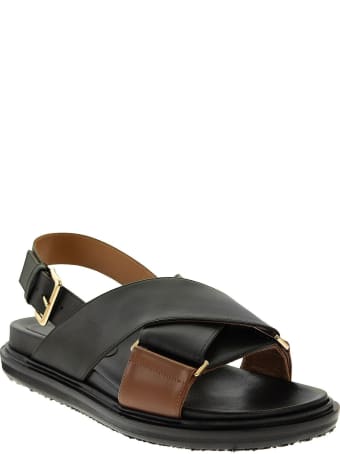 Marni Criss Cross Fussbett Sandal In Black/brown