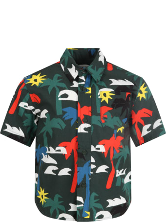 Stella McCartney Kids Green Shirt For Boy With Palms