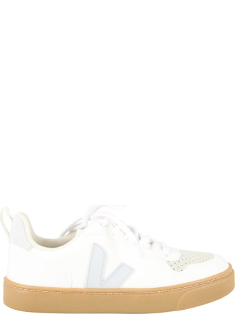 Veja White Sneakers For Kids With Green Logo