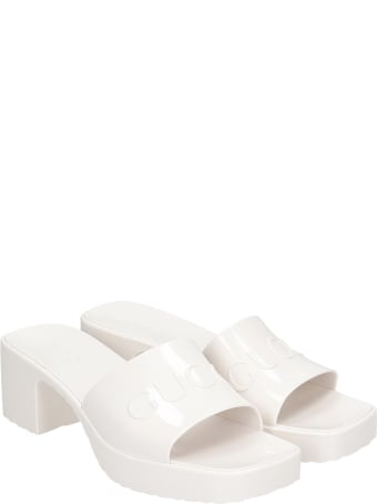 Gucci Slider Logo Sandals In White Rubber/plasic