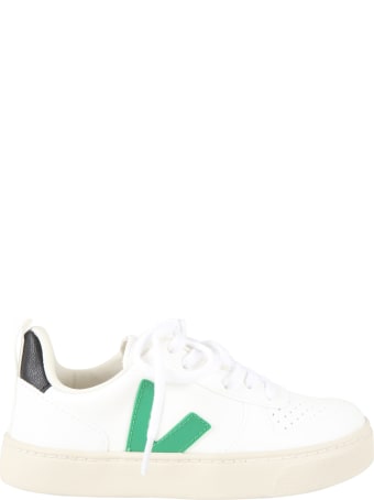 Veja White Sneakers For Kids With Green Logo