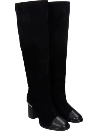 Grey Mer High Heels Boots In Black Suede