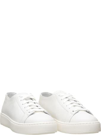 Santoni White Drummed Leather Sneaker