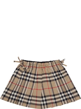 Burberry Beige Skirt For Baby Girl With Check