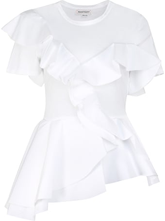 Alexander McQueen Asymmetric Ruffle Detail T-shirt