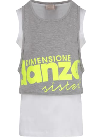Dimensione Danza Grey And White Tank Top With Logo For Girl