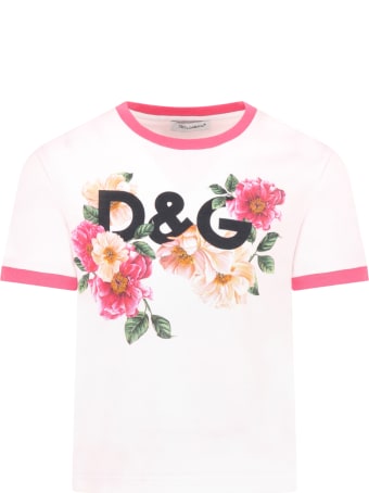 Dolce & Gabbana Pink T-shirt For Girl With Camellias